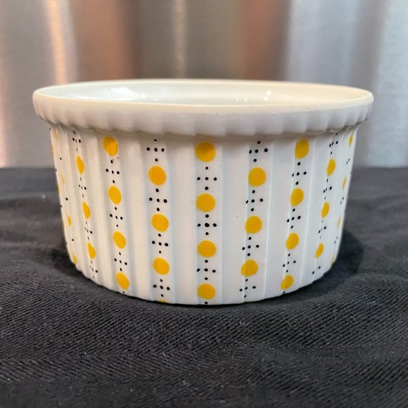 Aluminite Frugier Limoges 1940's Souffle Ramekin Yellow Dots - Size #1 - 4" - Picture 1 of 4